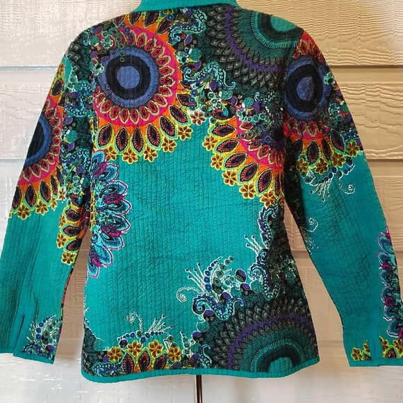 Anu Quilted Blazer Jacket Floral Womens size Medium Art to Wear 100% Cotton - Picture 6 of 11